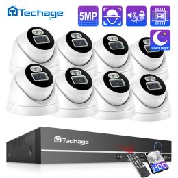 System Techage 5mp Video Surveillance Camera 8ch Poe Nvr Ai Face Detect Dome Indoor Two Way Audio Recordercolor Night Security System