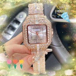 Iced Out Hip Hop full diamonds dial ring watches 40mm luxury fashion men shiny starry square roman tank clock cool quartz battery president bracelet wristwatch Gifts
