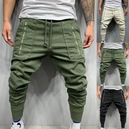 Men's Pants Excellent Male Trousers Pure Colour Drawstring Solid Men Long Slim For Sports