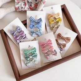 Hair Accessories 3Pcs Spring Korean Girls Baby Clip Sweet Plaid Fabric Bow Princess Children Hairpin Cute Kids Headwear