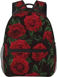 Backpack Red Rose Flower Pattern Lightweight Laptop For Women Men College Bookbag Casual Daypack Travel Bag