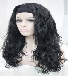 Hivision New charming healthy fashion jet black wavy Curly 34 wig with headband synthetic women039s half wig2836441