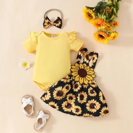 Clothing Sets CitgeeSummer Infant Baby Girls Outfits Short Sleeve Romper Sunflower Suspender Skirt Headband Set Clothes