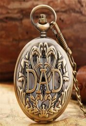 Steampunk Antique Hollow Out DAD Father Watch Men039s Quartz Analogue Pocket Watches Necklace Pendant Chain Gift1230335
