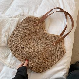 Drawstring Hand-Woven Handbags Large Capacity Women Top-Handle Bags Fashion Summer Handmade Simple Paper Rope Elegant Seaside Vacation