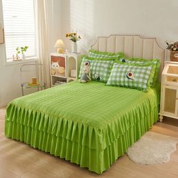 Korean Princess Style Matted Cotton Padded Thickened Bed Skirt Combination Bedspread Double Mattress Protective Cover 240415