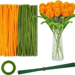 Decorative Flowers 220 Pieces Of Pipe Chenille Stem Flower Process Kit DIY Tulip Bouquet Production Fuzzy Stick Handcrafted Material