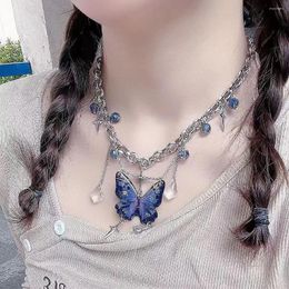 Chains Purple Resin Butterfly Four-star Tassel Pendant Clavicle Chain