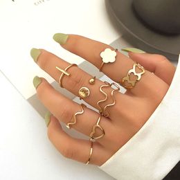 Instagram Trendy Cold Wind Women's Ring Heart Wave Joint Flower Cross 8-piece Handpiece Set