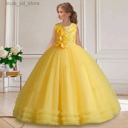 Girl's Dresses Girls Sequin Pearl Princess Dress 5-14 Years Old Flower Decal Sleeveless Temperament Long Dress Halloween Banquet Fashion Dress T240415