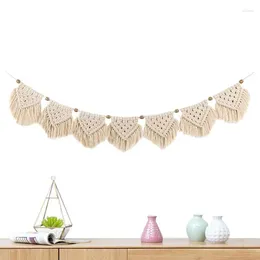 Decorative Figurines Wall Macrame Hand-Woven Tapestry With Wood Beads Unique Boho Style Chic Home & Apartment Decoration Accessories