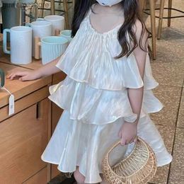 Girl's Dresses Childrens Dress 2024 Summer New Baby Girls Sweet Temperament Dresses Cake Slip Dress Kids Clothes Y240415Y240417LOEN