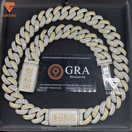 Fashion Jewelry S925 20mm Iced Out Vvs Moissanite Two Tone Plated Hiphop Cuban Chain Sets Accept Custom Clasp with Letter Name