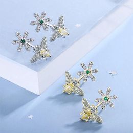 Stud Earrings PONYKISS Trendy 925 Sterling Silver Little Bee Flower Zircon 14K Gold For Women Party Fine Jewellery Drop