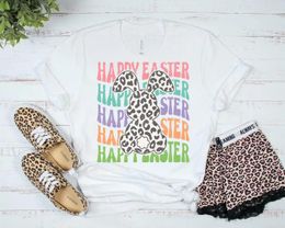 Women's T Shirts Happy Easter Leopard Short Sleeve Top Tees Cctton Fashion Streetwear Harajuku Goth Y2k Kawaii Drop