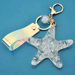 Keychains Lanyards Simulation Transparent Starfish Keychain Colorful Creative Car Pendant Crystal Mud Acrylic Doll Keychain for Girls