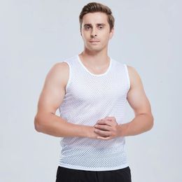 Men Ice Silk Tank Tops Underwear Mens Vest Undershirt Mesh Holes Shirts Male Workout Sleeveless Breathable Singlets TShirt 5XL 240415