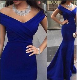 Royal Blue Prom Dresses V Neck Pleats Capped Mermaid Dresses Party Evening Gowns Sweep Train Autumn Spring Evening Dresses Long Ch3769096