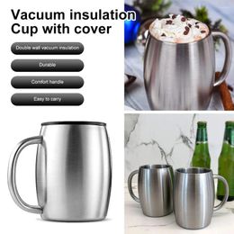 Mugs 420ml Stainless Steel Beer Cup Coffee Double Wall Wine Juice Tumbler Tea Milk Water Thermal Cups With Lid Travel Drinkware