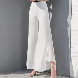 Women's Pants Women Casual Straight Leg Lightweight Chiffon High Elastic Waist Flowing Trousers Flared