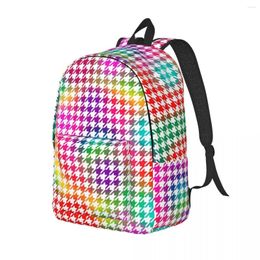 Backpack Houndstooth Colorful Print Girl Polyester Outdoor Backpacks Durable Leisure High School Bags Rucksack