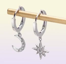 Star Moon Asymmetrical 925 Sterling Silver Cubic Zirconia Hoop Earrings For Women Fashion Cz Circle Ear Ring Earings Jewelry4345765011800