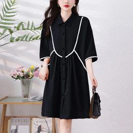 Casual Dresses 2024 Design Black Fashion Mid Length Women's Dress Summer Versatile Slim Loose Academic Style Female