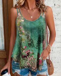 Women's Tanks Temperament Top Women 2024 Summer Fashion Casual Clothing Floral Tribal Print Double Strap Scoop Neck Tank