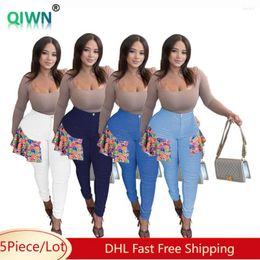 Women's Pants 5Pcs Bulk Item Wholesale Women Pencil Casual Solid Colour Button Trousers Lady Patchwork Cloth Stretch Tight 8222