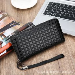 Waist Bags Men's Wallet Fashion Zipper Long Woven Pattern Youth Simple Trendy Multi-card Coin Purse