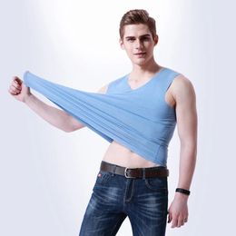 Summer gym Clothing Men Ice Silk Seamless Vest Tank Top Solid Sleeveless Shirts Bodybuilding Tops Sports T shirt Mens Clothes 240415