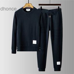 Autumn and Winter Sports Set Mens Womens Jacquard Four Bar Pure Cotton Colour Woven Tb Hoodie Pants Two-piece for Couples