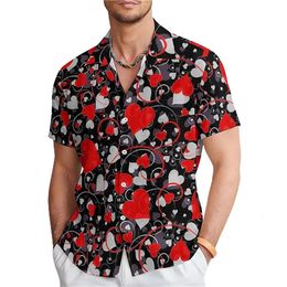 Heart Shape Casual Mens Shirt Weekend Summer Slim Short Sleeve S5XL FourWay Stretch Fabric Valentines Day 240415