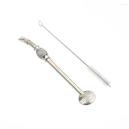 Drinking Straws 2 Pcs Yerba Mate Bombilla Gourd Philtre Straw Stainless Steel Removable Head With Cleaning Brushes