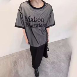 Kk24ss Spring/Summer New T-Shirt Spliced Mesh Fabric Thin Performance Breathable Chest Bead Embroidery