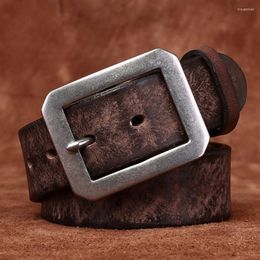 Belts 3.8CM Thick Pure Cowhide High Quality Real Genuine Leather For Men Strap Male Stainless Steel Buckle Vintage Jeans Cintos