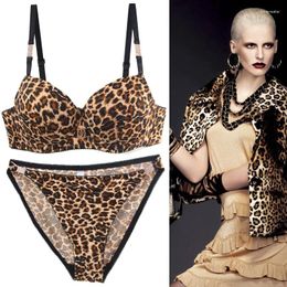 Bras Sets 2024 Sexy Leopard Print Underwear For Women Push Up Bra Seamless Elastic Waistband Female Lingerie