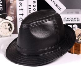 Winter Leather Top Hats For adult British Gentlemen Wide Brim Stetson Fedoras Fitted Brown Male Polyester4399437