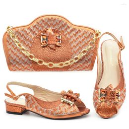 Dress Shoes Latest Italian And Bags Matching Set Decorated With Rhinestone Orange Sets Party Africa Shoe