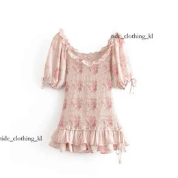 Designer di alta qualità Boho loveshackfancy autunno beige a maniche corte per cannuffle vacanza in blogger interesse speciale mini abito donna 73