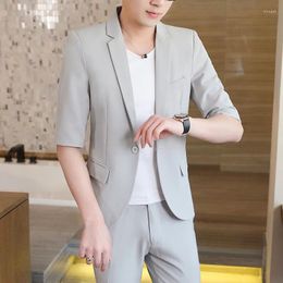 Men's Suits (Blazer Pants) Mid-sleeve Business Trend Wide Edition Groom Work British Style Gentleman Slim Fashion Casual Wedding Suit