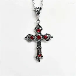 Pendant Necklaces Fashion Gothic Large Baroque Christian Cross Necklace Micro Inlaid Red Crystal Prayer Amulet Jewellery Wholesale