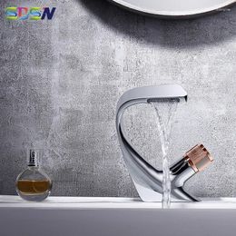 Bathroom Sink Faucets Chrome Waterfall Basin SDSN Cold Mixer Tap Single Handle Rose Gold Faucet