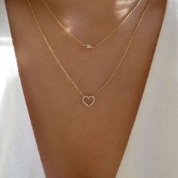 New Creative Full Diamond Heart Double Layered Collarbone Chain Fashionable and Minimalist for Women Necklace