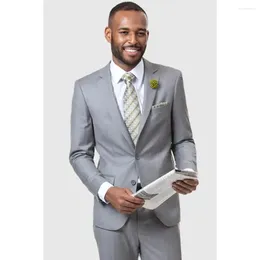 Men's Suits Luxury Grey For Men Single Breasted Notch Lapel Casual 2 Piece Jacket Pants Formal Full Set Slim Fit Male Clothing 2024