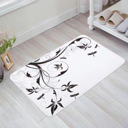 Carpets Dragonfly Branch Leaves Flower Plant Black White Kitchen Doormat Bedroom Bath Floor Carpet House Door Mat Area Rugs Home Decor