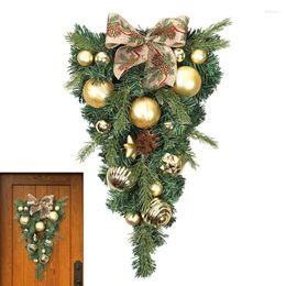 Decorative Flowers Christmas Wreaths For Front Door Artificial With PP Balls And Ribbons Garlands Hanging Oranments