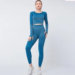 Women's Leggings Wholesale Fashion High Bounce Elastic Seamless BuLift Tight Two Pieces Yoga Suit Sport Wear