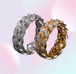 8MM Mens Cuban Link chain Rings Hip Hop Zircon Stone Gold Silver Iced out Ring For Women Hiphop Jewellery Gift3176488