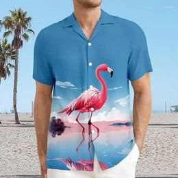 Men's Casual Shirts Flamingo Hawaiian Resort Style Shirt Vacation Beach Summer Cuban Collar Short Sleeve